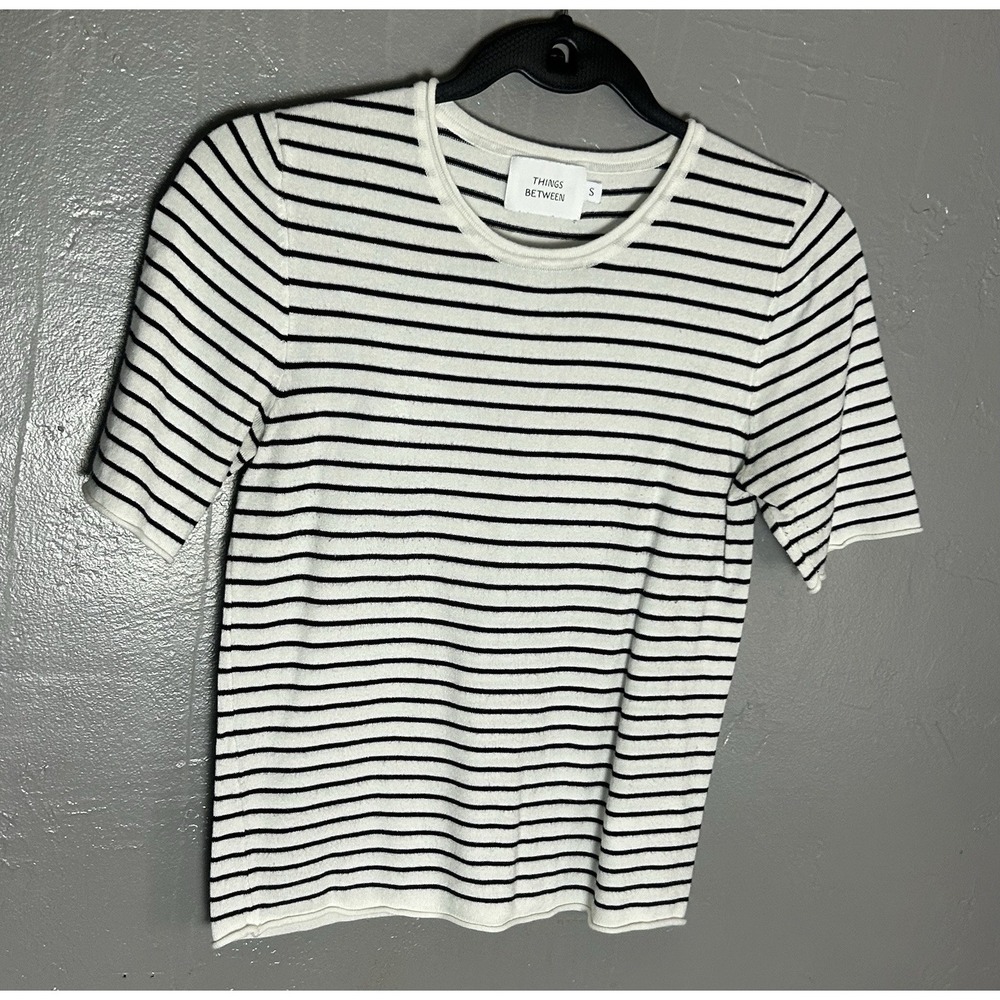 Women's Things Between Striped Baby Tee T-shirt Size S Viscose Blend Coastal
